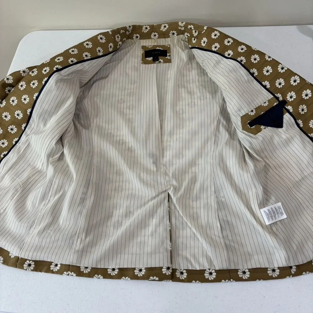 J. Crew Women Campbell Blazer 6 Gold Jacquard Floral Preppy Academic Maximalist